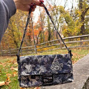 Floral Tapestry Baguette Shoulder Bag